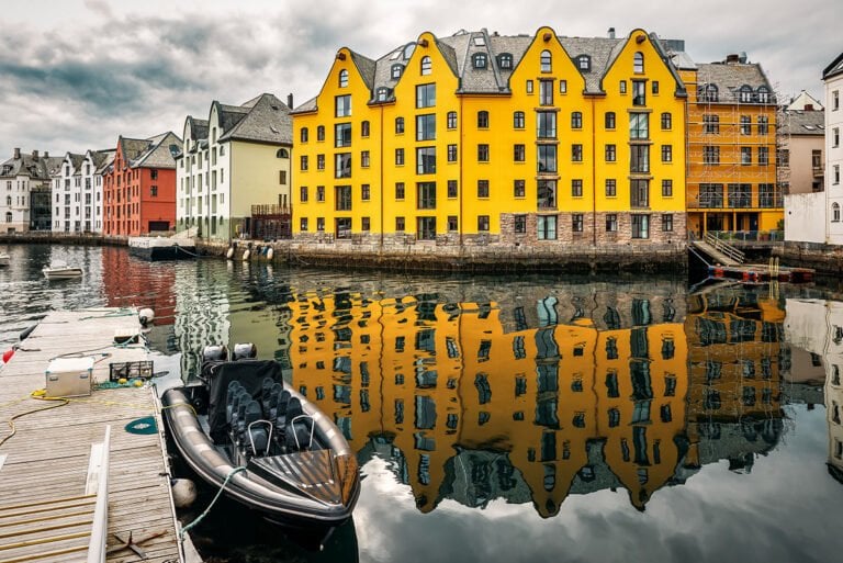 Yellow building at the centre of Ålesund, Norway.