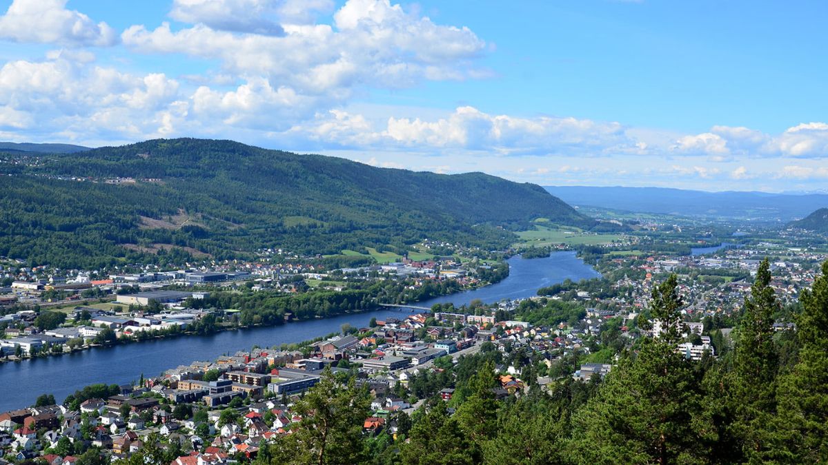 A photo of Drammen, Norway, from above.