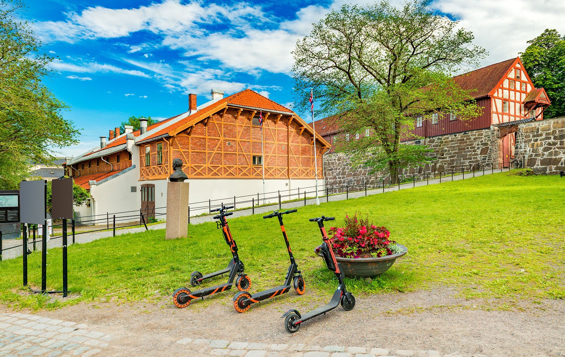 electric scooters by akershus castle oslo.