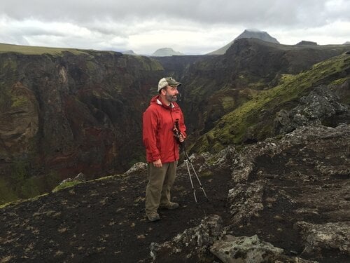 Kevin at the rim of Markarfljot Canyon, Iceland in July 2016.