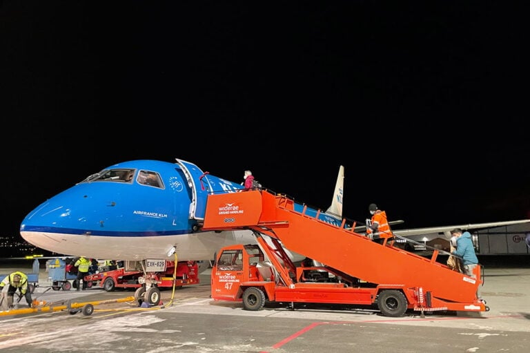 KLM flights often leave very early in the morning to connect with long-haul departures in Amsterdam.