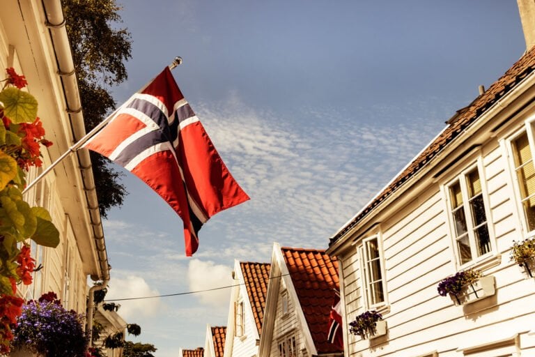 Norway flag in old Stavanger