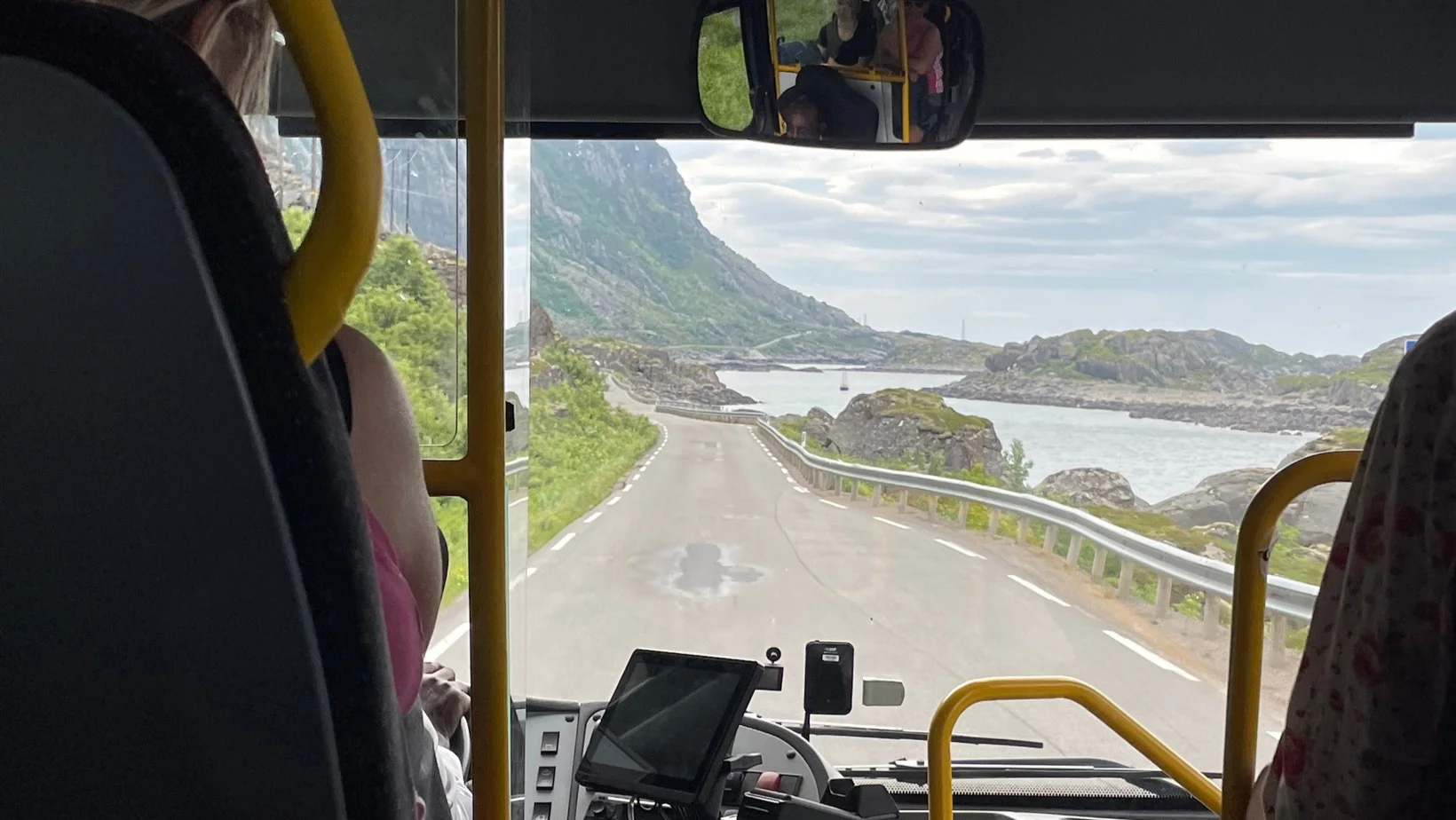 Onboard a bus in Lofoten.