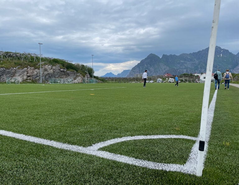 Artificial grass pitch in Henningsvær, Lofoten.
