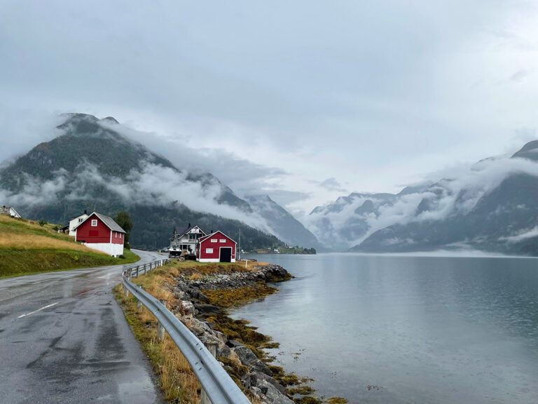 Driving by Sværafjorden near Balesrand.