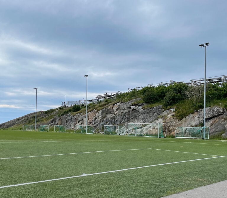 Goals lining the Henningsvær pitch.