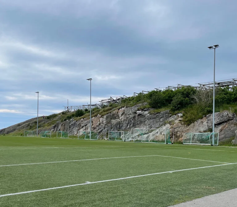 Goals lining the Henningsvær pitch.