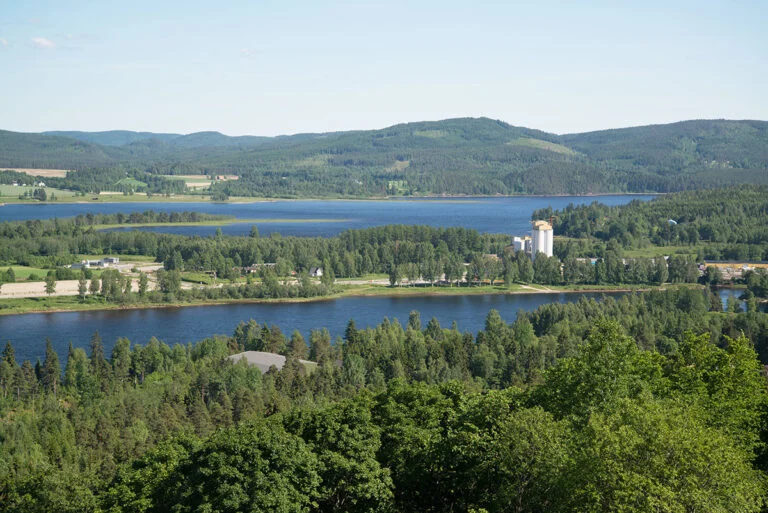 A view of the Glomma river and a lake from Kongsvinger fortress.