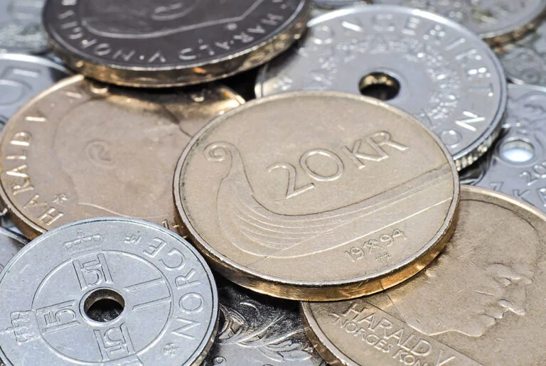 A pile of Norwegian coins