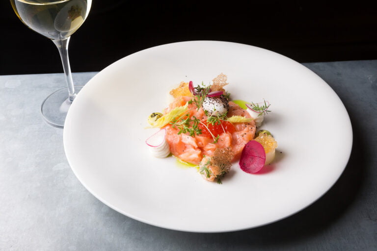 A raw salmon dish in a Norway restaurant.