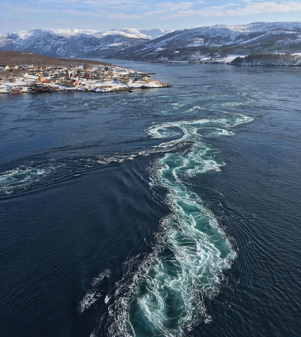 View of whirlpools from Saltstraumen bridge.