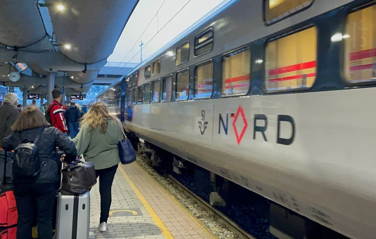 SJ Nord night train in Oslo Central Station in Norway.