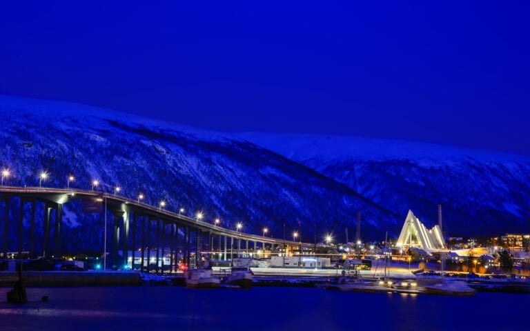 Tromso, Norway, bathed in blue light of winter