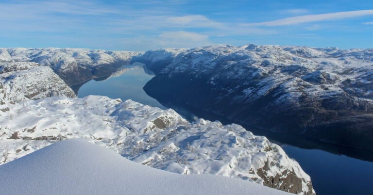 Lysefjord with snow in winter