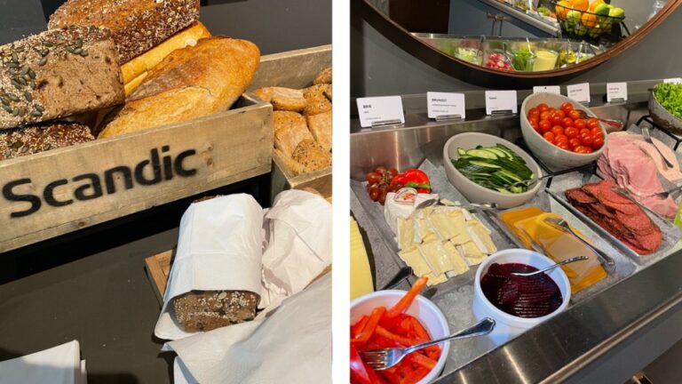 Breakfast buffet at Scandic Sarpsborg hotel.