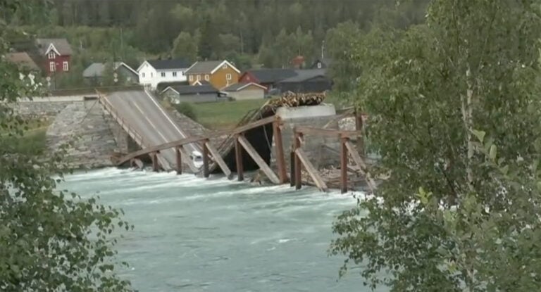 Wooden bridge collapsed into river in Norway