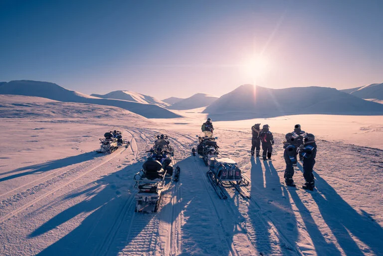 Snowboarding in the spring season in Svalbard.