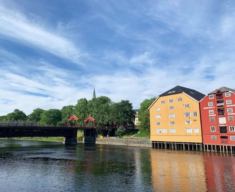 Trading houses and the old town bridge by the Nidelva river