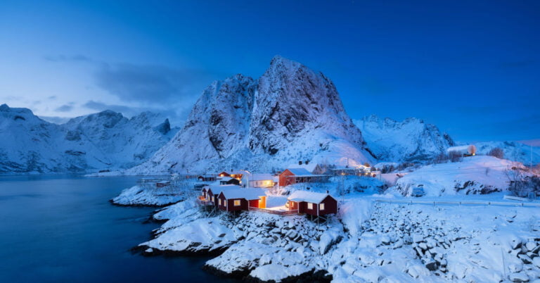 Winter scene in Lofoten, Norway.