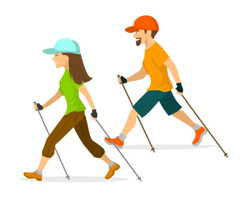 Cartoon image of two people Nordic Walking