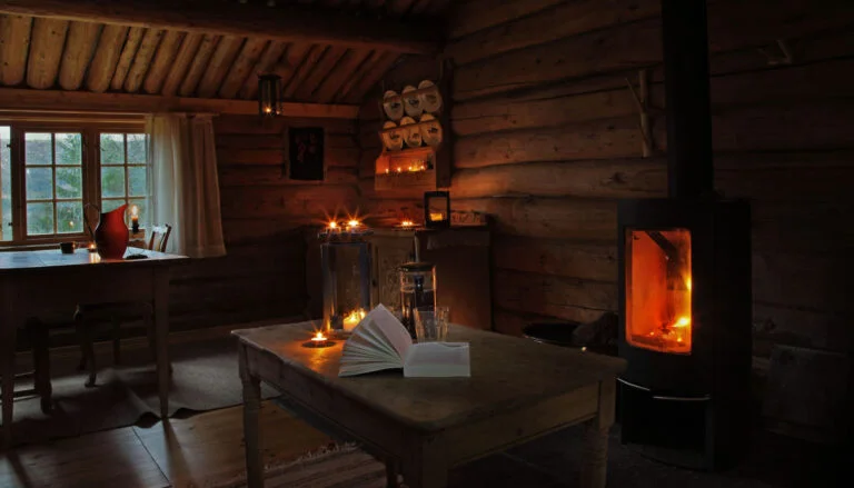 Candlelit cabin in Norway