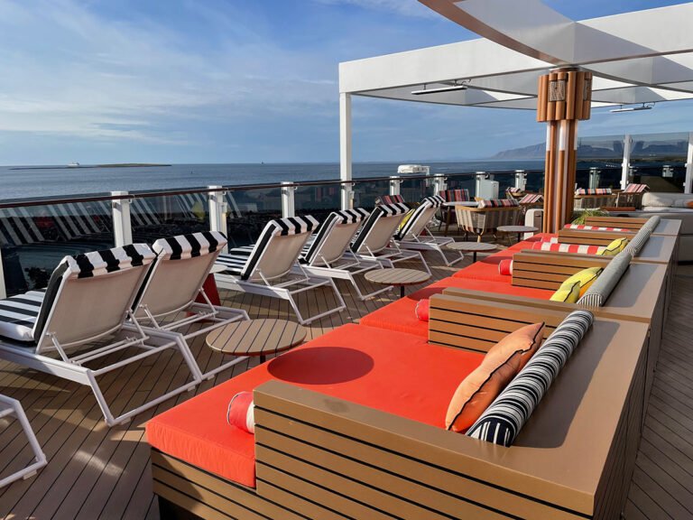 Norwegian Prima outdoor lounge on Deck 8.