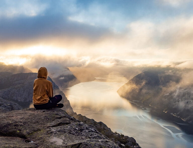 Sunrise view of the Lysefjord from the Preikestolen.