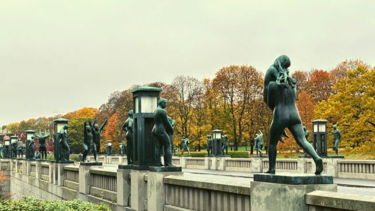 The sculpture-lined bridge in Vigeland Park, Oslo, Norway.