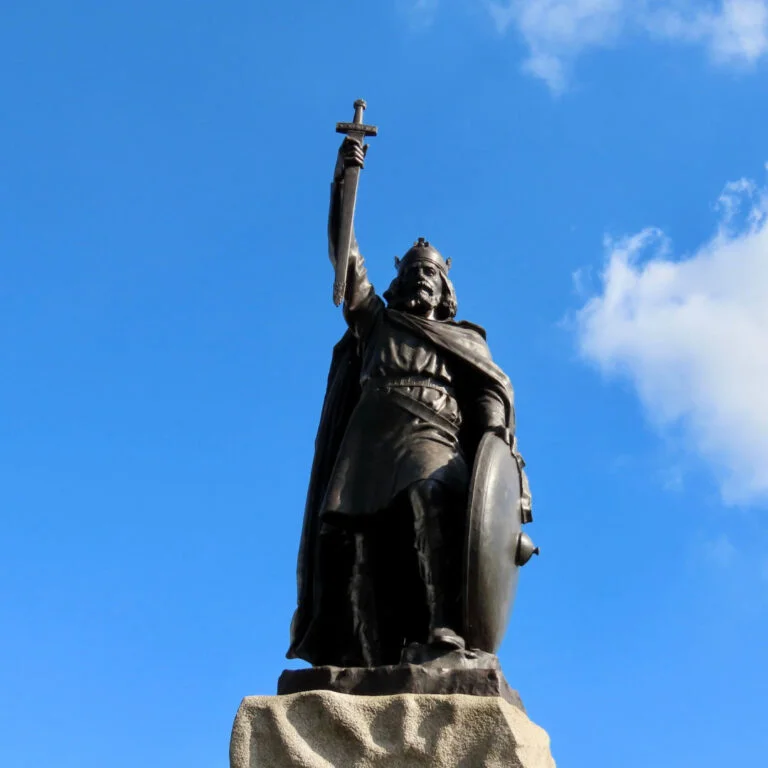Statue of King Alfred the Great of Wessex,  in Winchester, England.
