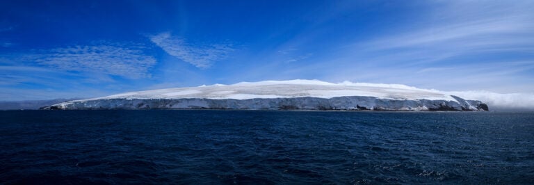 Approaching Bouvet Island by boat.