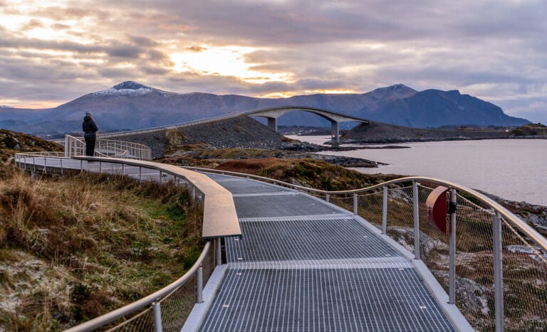 A pathway providing a view of the Atlantic Ocean Road in Norway. Photo: Harald Christian Eiken.