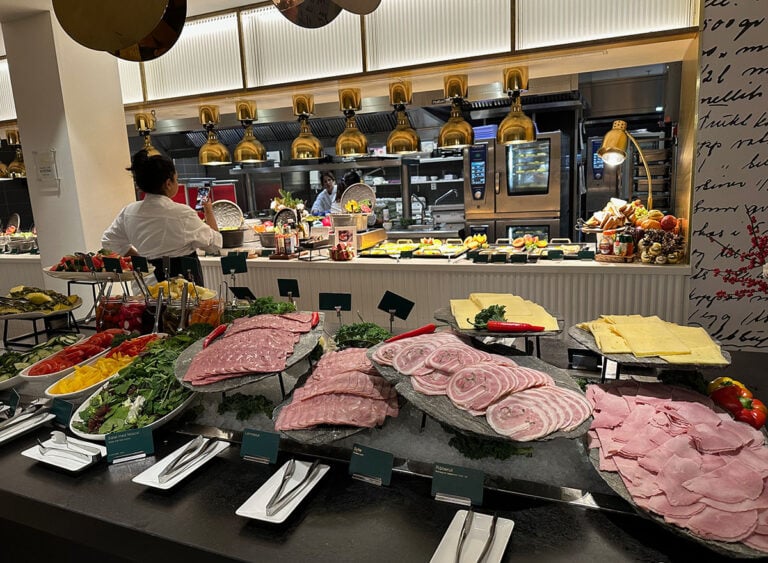Cold cuts at the breakfast buffet.