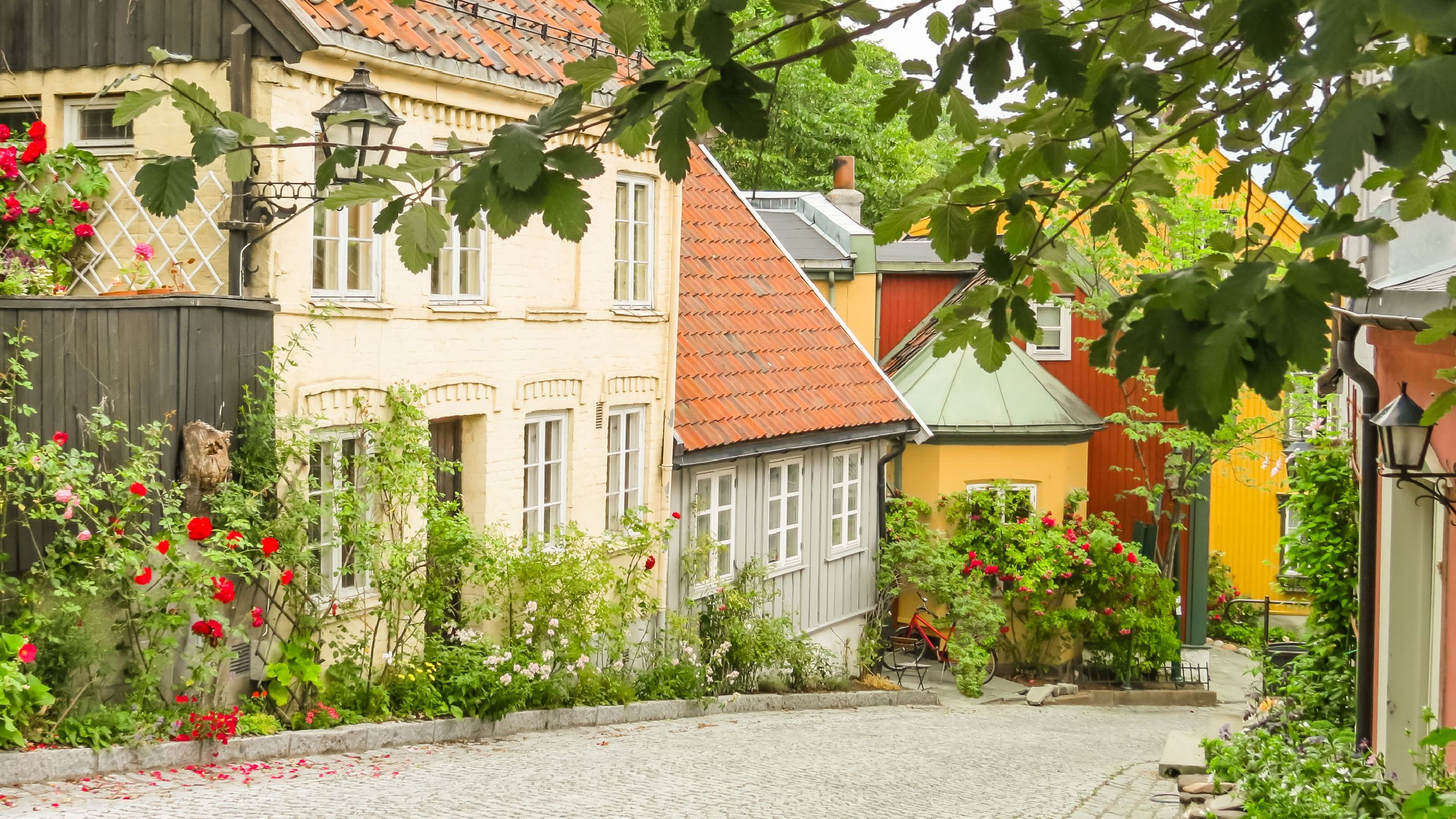 Damstredet cobbled street in Oslo, Norway.