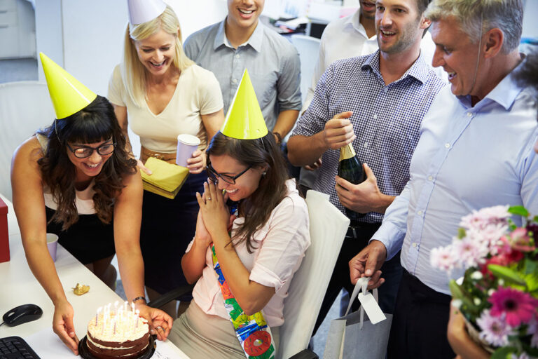 Celebrating a birthday in a Norwegian office.