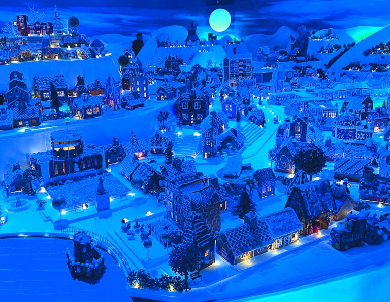 A view of part of Pepperkakebyen, the gingerbread town in Bergen, Norway.