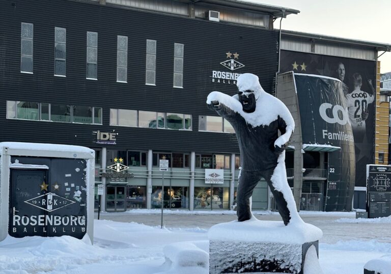 Statue outside Lerkendal Stadium in Trondheim, Norway.