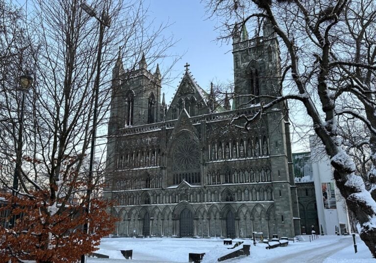 Nidaros Cathedral on a cold, winter morning.