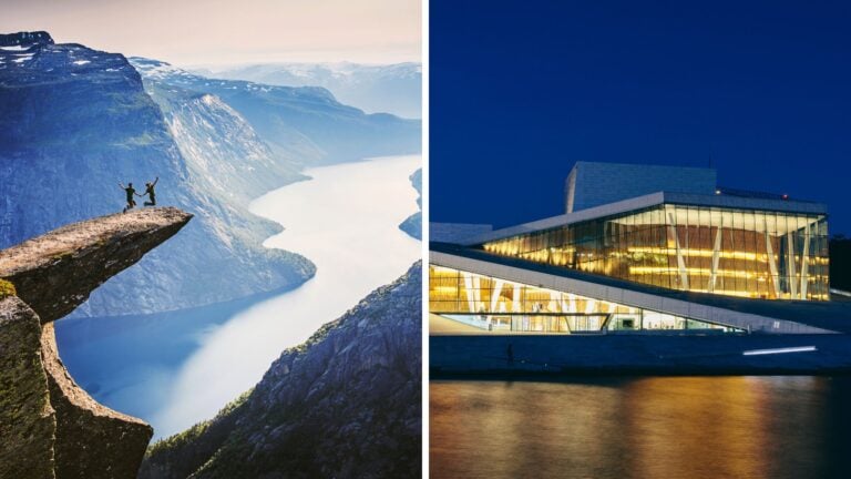 Top Norway landmarks including Trolltunga and Oslo Opera House.