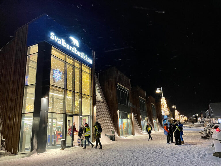 Longyearbyen supermarket in the polar winter.