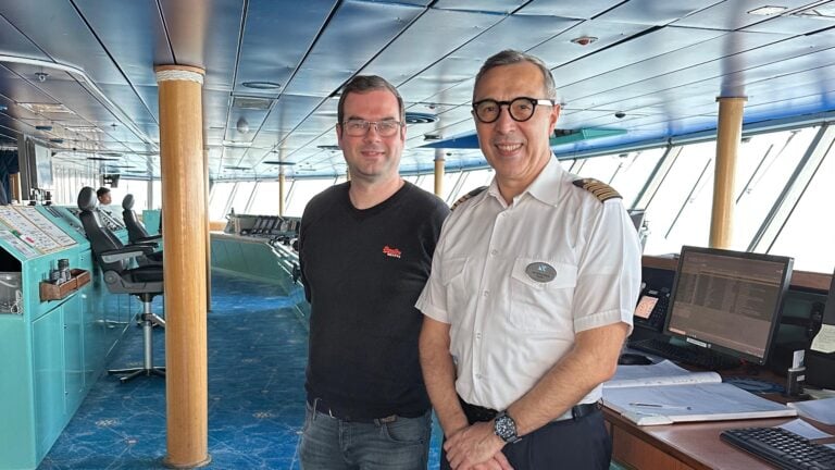 Life in Norway’s David Nikel with Captain Stoica of Fred Olsen’s Borealis.