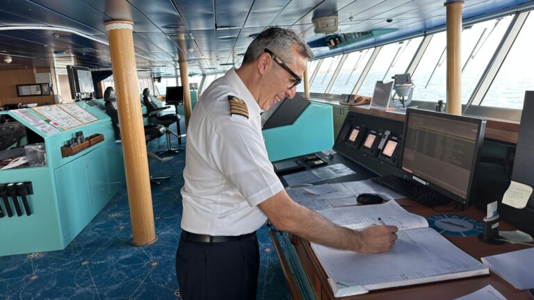 Captain Stoica enjoys his work on the bridge.