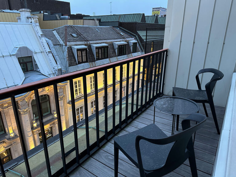 Grand Hotel room balcony.