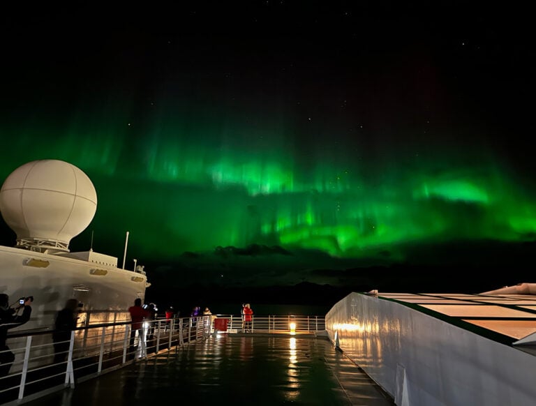 Northern lights from deck 9 of the MS Borealis.