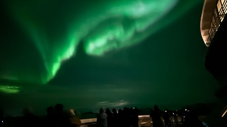 Northern lights from the front of the ship.