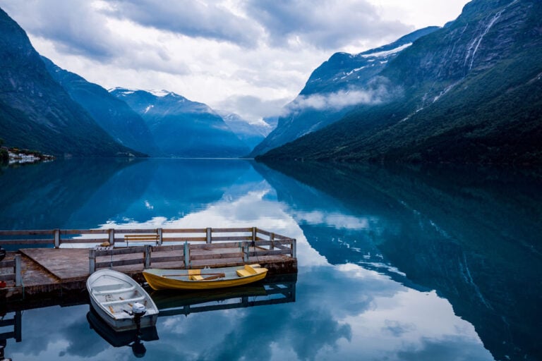 Moody scene at Lake Lovatnet in Norway.