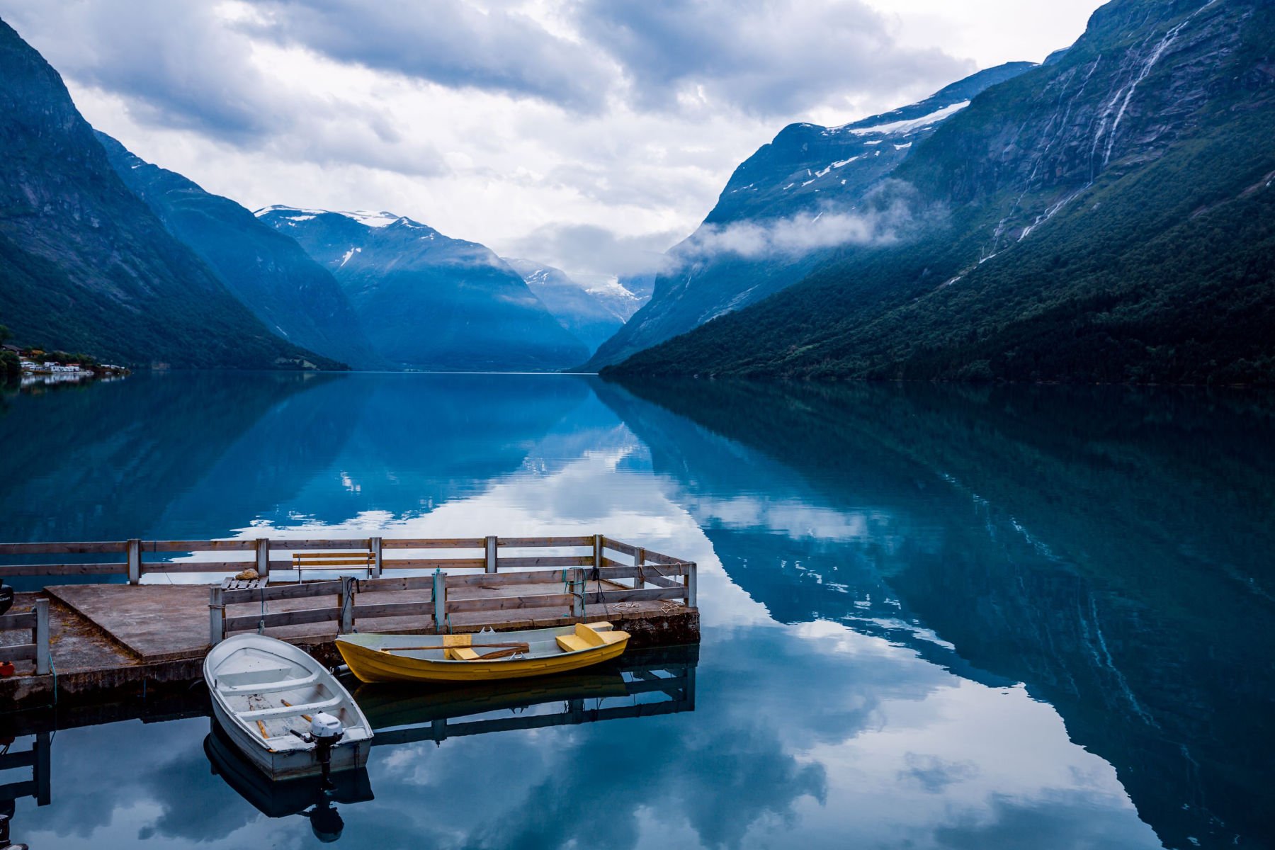 Moody scene at Lake Lovatnet in Norway.