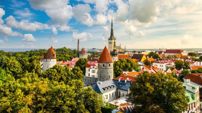 View across medieval old town of Tallinn, Estonia.