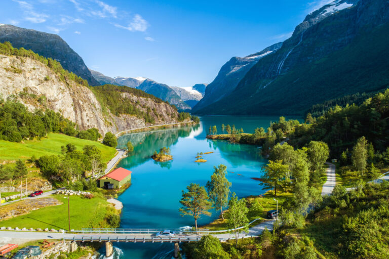 Lovatnet lake in fjord Norway.