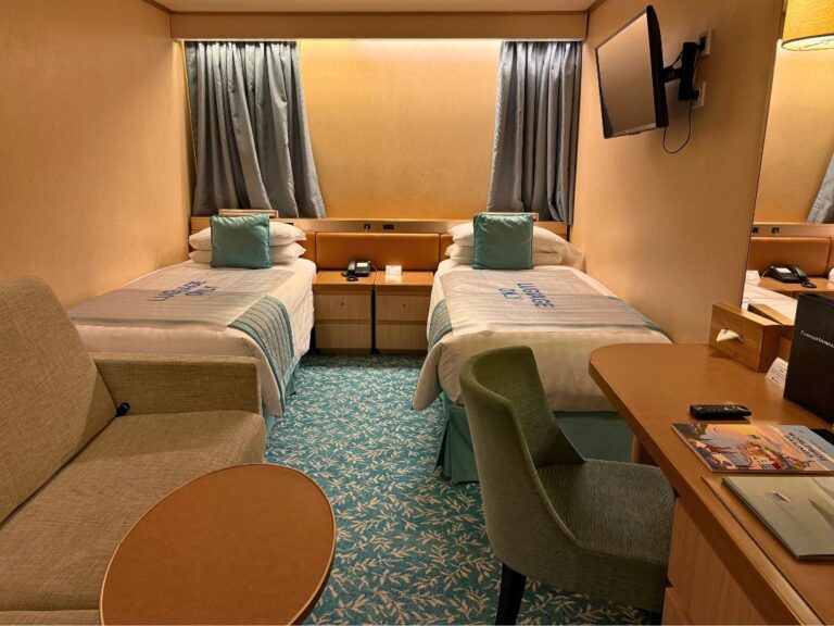 Typical inside cabin on Fred Olsen Borealis cruise ship. Photo: David Nikel.