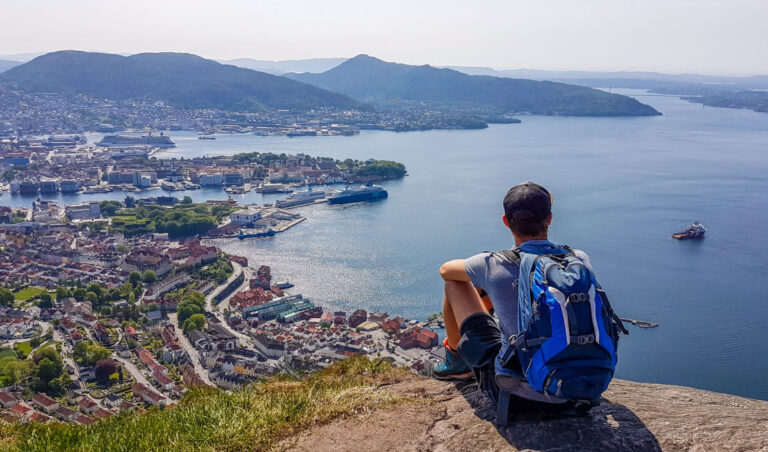 Hiker overlooking Bergen.